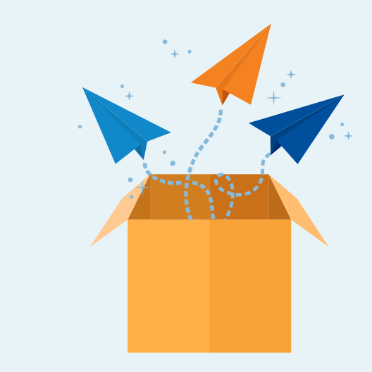 Box with paper airplanes flying out