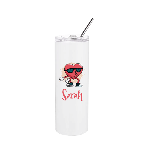 tumbler with straw and lid personalized with heart and name